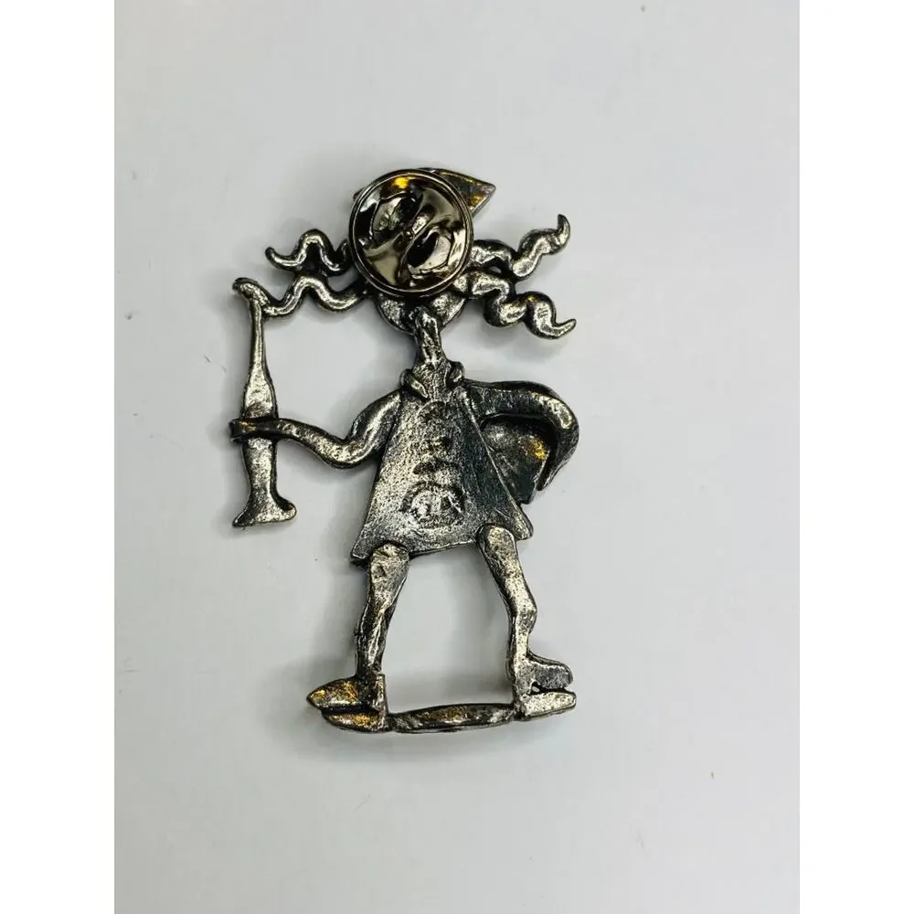Vintage H Adams Signed Crazy Hair Nurse Lapel Pin Silvertone 2.2